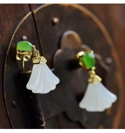 Womens Natural Agate Drop Earrings in Vintage Style,Silver Inlaid Natural Hetian White Jade Fan Earrings Chinese Style Retro ...