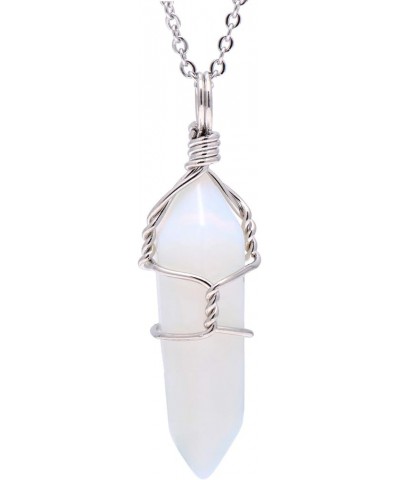 Hand Wired Natural Raw White Quartz Crystal Point Pendant Necklace White Opal $8.66 Necklaces