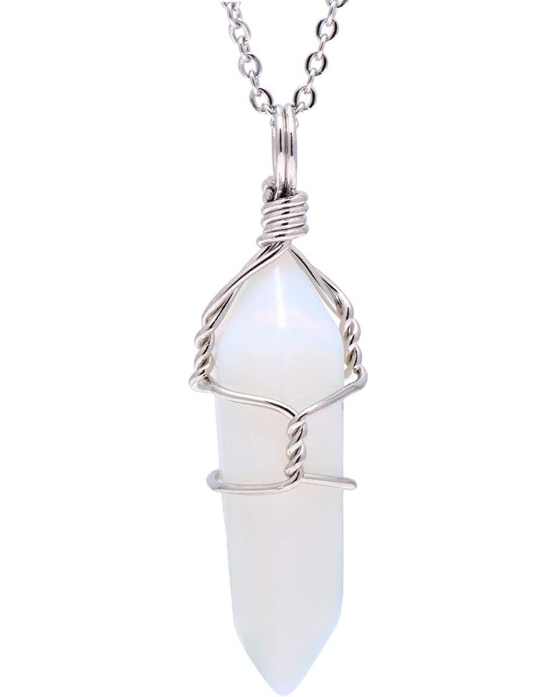 Hand Wired Natural Raw White Quartz Crystal Point Pendant Necklace White Opal $8.66 Necklaces