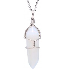 Hand Wired Natural Raw White Quartz Crystal Point Pendant Necklace White Opal $8.66 Necklaces