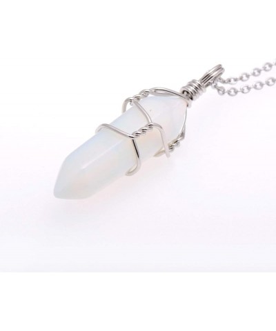 Hand Wired Natural Raw White Quartz Crystal Point Pendant Necklace White Opal $8.66 Necklaces