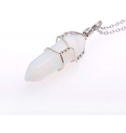 Hand Wired Natural Raw White Quartz Crystal Point Pendant Necklace White Opal $8.66 Necklaces