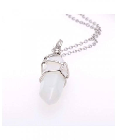 Hand Wired Natural Raw White Quartz Crystal Point Pendant Necklace White Opal $8.66 Necklaces