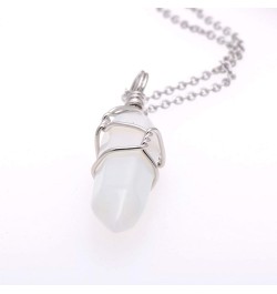 Hand Wired Natural Raw White Quartz Crystal Point Pendant Necklace White Opal $8.66 Necklaces