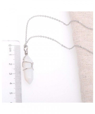 Hand Wired Natural Raw White Quartz Crystal Point Pendant Necklace White Opal $8.66 Necklaces