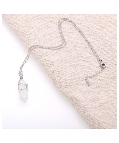 Hand Wired Natural Raw White Quartz Crystal Point Pendant Necklace White Opal $8.66 Necklaces