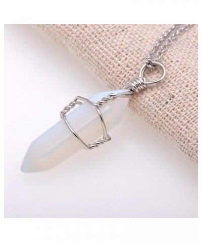 Hand Wired Natural Raw White Quartz Crystal Point Pendant Necklace White Opal $8.66 Necklaces