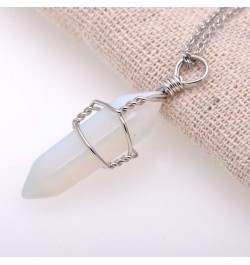 Hand Wired Natural Raw White Quartz Crystal Point Pendant Necklace White Opal $8.66 Necklaces