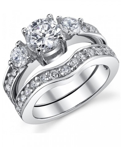 0.75 Carat Round Cubic Zirconia Past, Present, Future Sterling Silver 925 Wedding Engagement Ring Band Set $22.39 Rings