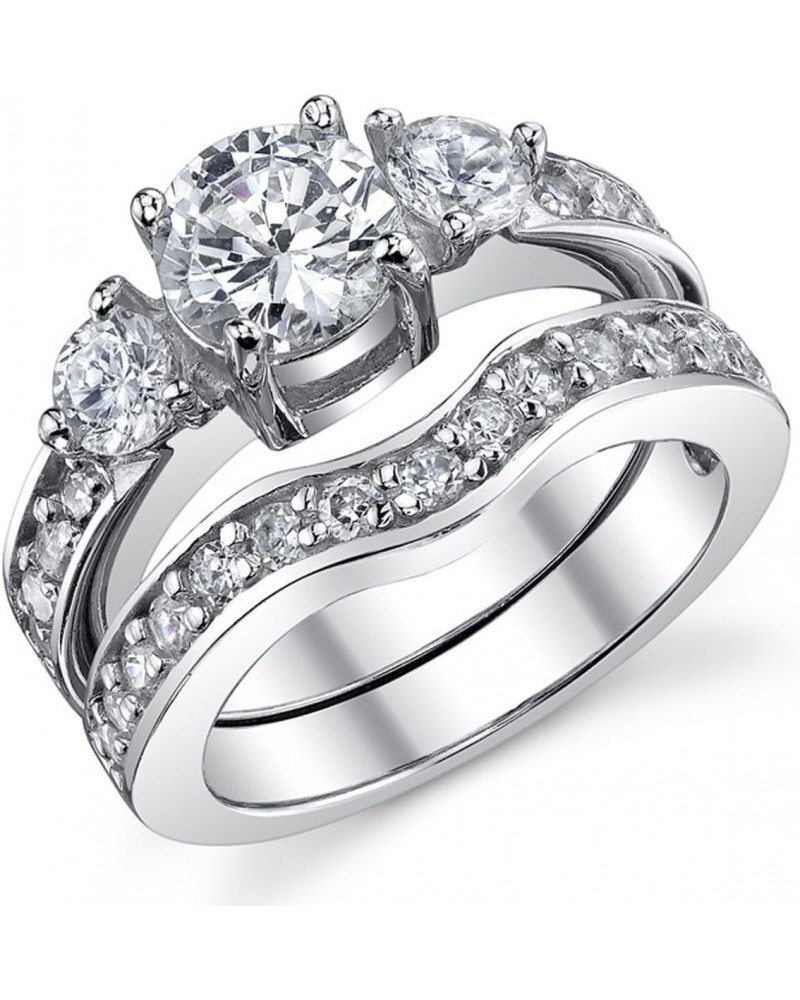 0.75 Carat Round Cubic Zirconia Past, Present, Future Sterling Silver 925 Wedding Engagement Ring Band Set $22.39 Rings