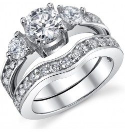 0.75 Carat Round Cubic Zirconia Past, Present, Future Sterling Silver 925 Wedding Engagement Ring Band Set $22.39 Rings