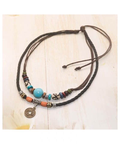 Boho Necklace Woman Tribal Layered Necklace Retro Boho Style Turquoise Necklace Braided Necklace for Woman Retro Fashion Adju...