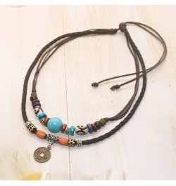 Boho Necklace Woman Tribal Layered Necklace Retro Boho Style Turquoise Necklace Braided Necklace for Woman Retro Fashion Adju...