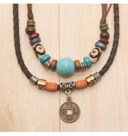 Boho Necklace Woman Tribal Layered Necklace Retro Boho Style Turquoise Necklace Braided Necklace for Woman Retro Fashion Adju...