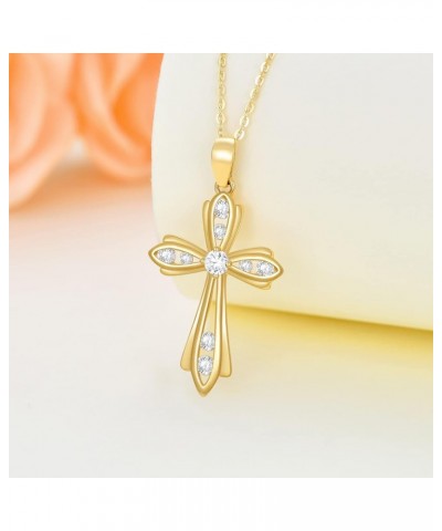 14K Gold Cross Necklace for Women, Real Yellow Gold Filigree Pommy Cross Pendant Necklace, Religion Jewelry for Girls Ladies ...