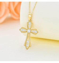 14K Gold Cross Necklace for Women, Real Yellow Gold Filigree Pommy Cross Pendant Necklace, Religion Jewelry for Girls Ladies ...