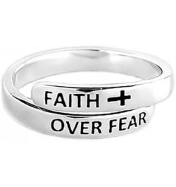 Faith Over Fear Sterling Silver Ring for Women Girls Men Inspirational Ring Cross Wrap Finger Band Open Statement Ring Layere...