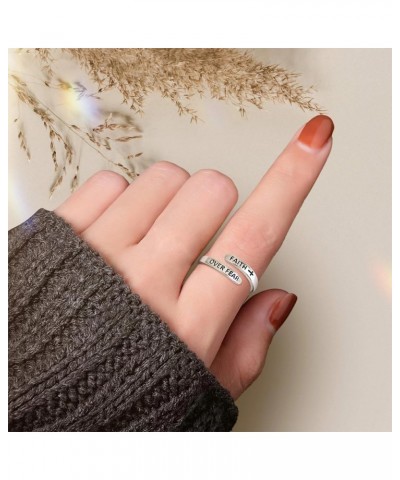 Faith Over Fear Sterling Silver Ring for Women Girls Men Inspirational Ring Cross Wrap Finger Band Open Statement Ring Layere...