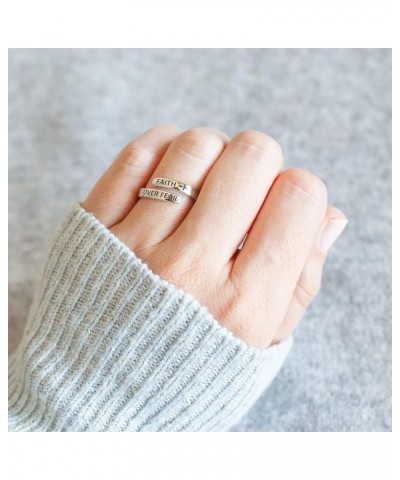 Faith Over Fear Sterling Silver Ring for Women Girls Men Inspirational Ring Cross Wrap Finger Band Open Statement Ring Layere...