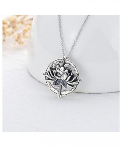 Christmas Gifts Compass Necklace for Women Girl Sterling Silver Lotus Necklace Crystal Necklace Inspirational Gifts for Gradu...