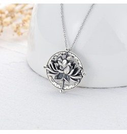 Christmas Gifts Compass Necklace for Women Girl Sterling Silver Lotus Necklace Crystal Necklace Inspirational Gifts for Gradu...