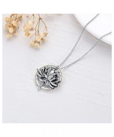 Christmas Gifts Compass Necklace for Women Girl Sterling Silver Lotus Necklace Crystal Necklace Inspirational Gifts for Gradu...