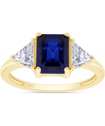 14k Gold Plated 925 Sterling Silver Emerald Cut Blue Sapphire With Trillion White Topaz Ring for Women Statement Jewelry Gift...