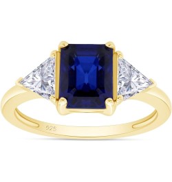 14k Gold Plated 925 Sterling Silver Emerald Cut Blue Sapphire With Trillion White Topaz Ring for Women Statement Jewelry Gift...