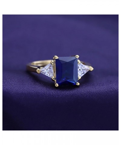 14k Gold Plated 925 Sterling Silver Emerald Cut Blue Sapphire With Trillion White Topaz Ring for Women Statement Jewelry Gift...