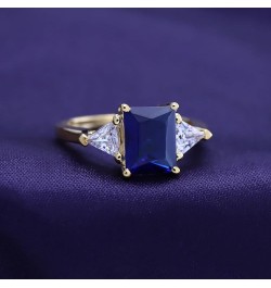 14k Gold Plated 925 Sterling Silver Emerald Cut Blue Sapphire With Trillion White Topaz Ring for Women Statement Jewelry Gift...