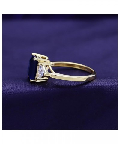 14k Gold Plated 925 Sterling Silver Emerald Cut Blue Sapphire With Trillion White Topaz Ring for Women Statement Jewelry Gift...