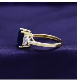 14k Gold Plated 925 Sterling Silver Emerald Cut Blue Sapphire With Trillion White Topaz Ring for Women Statement Jewelry Gift...