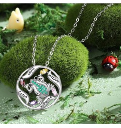 Frog Necklace for Women Personalized Mothers Necklace with Birthstone Custom Circle Pendant Necklace with Kids Name Frog Neck...