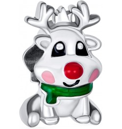 Fun Caribou Elk Christmas Holiday Rudolph Red Nose Reindeer Sparkling Crystal Charm Bead For Women Teen 14K Gold Plated .925 ...