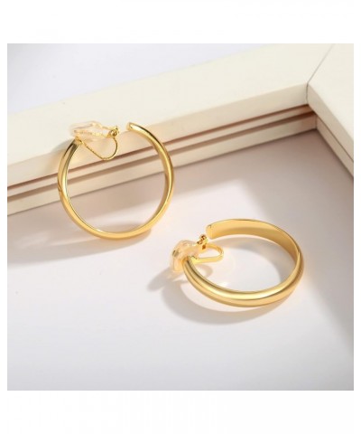 Gold Clip On Hoop Earrings for Women Classic Large Chunky Hoops Clip On Earrings Non Pierced Hoop Earrings Minimalistic Hoop ...