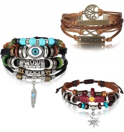 3 Pieces Multilayer Woven Leather Bracelets Western Bracelets Gifts for Women Beaded Bohemia Bracelet Evil Eye Boho Handmade ...