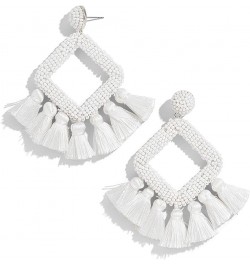 Long Tassel Earrings Statement Bohemian Pom Ball Handmade Drop Dangle Earrings for Women Girls S-white $4.76 Earrings