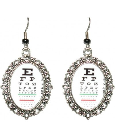 Silver Tone Oval Framed Eye Chart Dangle Earrings (OR002) $9.85 Earrings