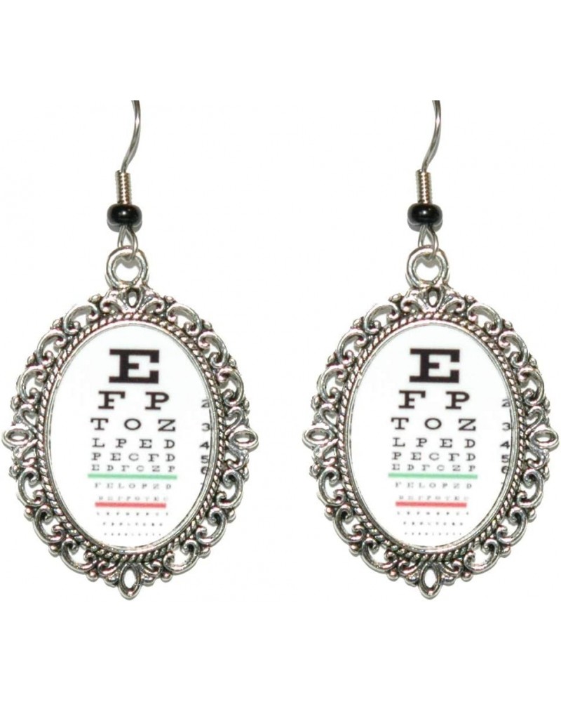 Silver Tone Oval Framed Eye Chart Dangle Earrings (OR002) $9.85 Earrings