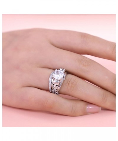 5 Carat Two Tone Skull Rings for Women: Hollow 2PCS Skull Cushion Cut Sterling Silver Ring Diamond Engagement Wedding Bridal ...