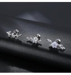 3PCS 16G 925 Sterling Silver Post Cartilage Earrings for Women 18K White Gold Hypoallergenic Flat Back Earrings Opal CZ Stud ...