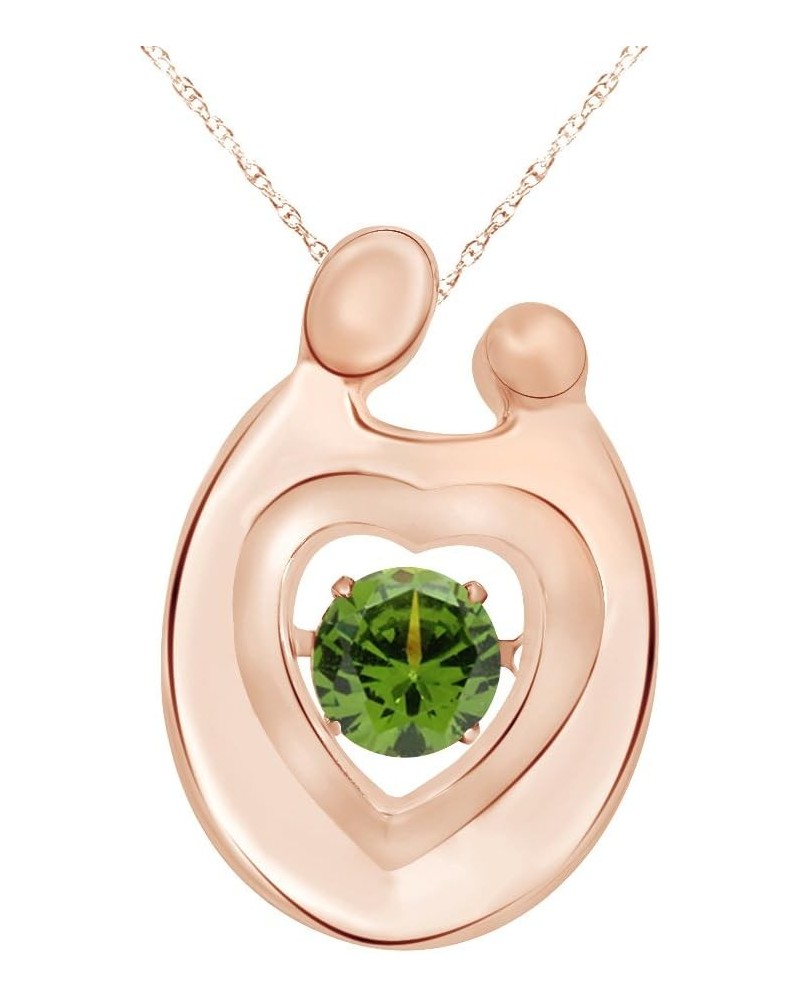 Round Cut Simulated Birthstone Mother and Child Heart Pendant Necklace Jewelry for Women in 14K Gold Over Sterling Silver Alo...