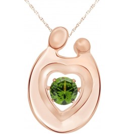 Round Cut Simulated Birthstone Mother and Child Heart Pendant Necklace Jewelry for Women in 14K Gold Over Sterling Silver Alo...