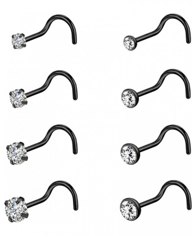 10Pcs 18G 20G Nose Ring Surgical Steel Nose Rings Studs Piercing 1.5mm 2mm 2.5mm 3mm Round Diamond CZ L Shaped Corkscrew Nose...