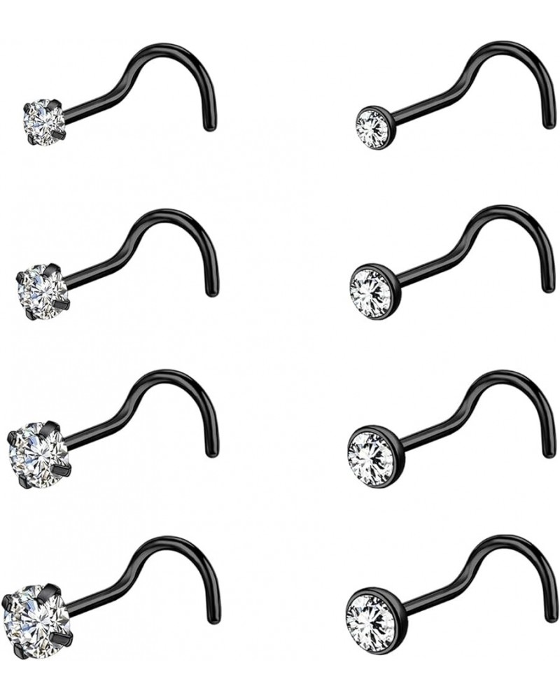 10Pcs 18G 20G Nose Ring Surgical Steel Nose Rings Studs Piercing 1.5mm 2mm 2.5mm 3mm Round Diamond CZ L Shaped Corkscrew Nose...