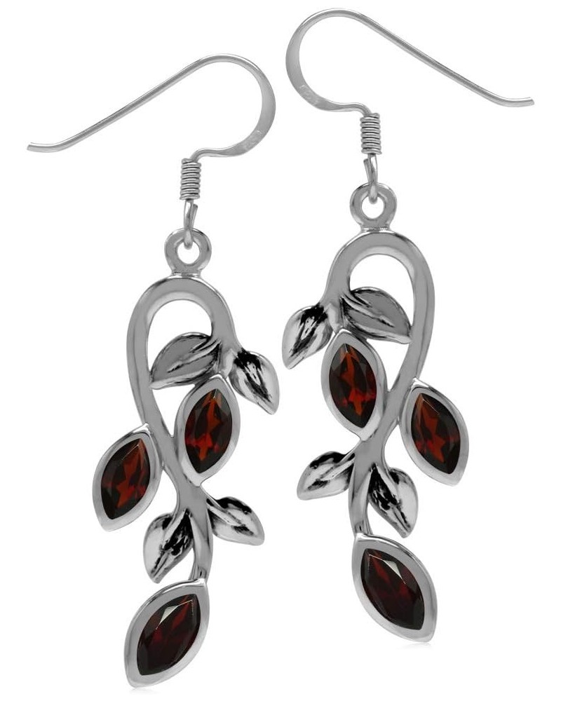 Marquise Shape Gemstones 925 Sterling Silver Leaf Vintage Inspired Dangle Earrings Jewelry for Women natural red garnet $15.8...