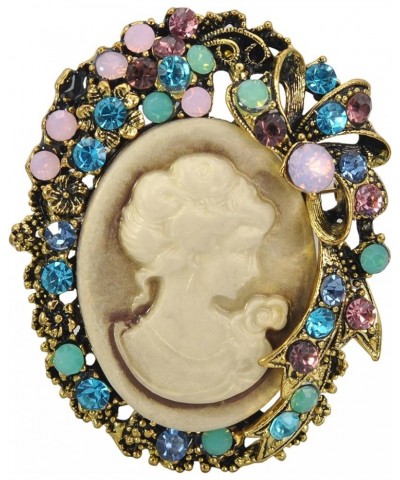 Vintage Style Cameo Victorian Lady Maiden Crystal Rhinestone Pin Brooch Gold 5 $9.80 Brooches & Pins