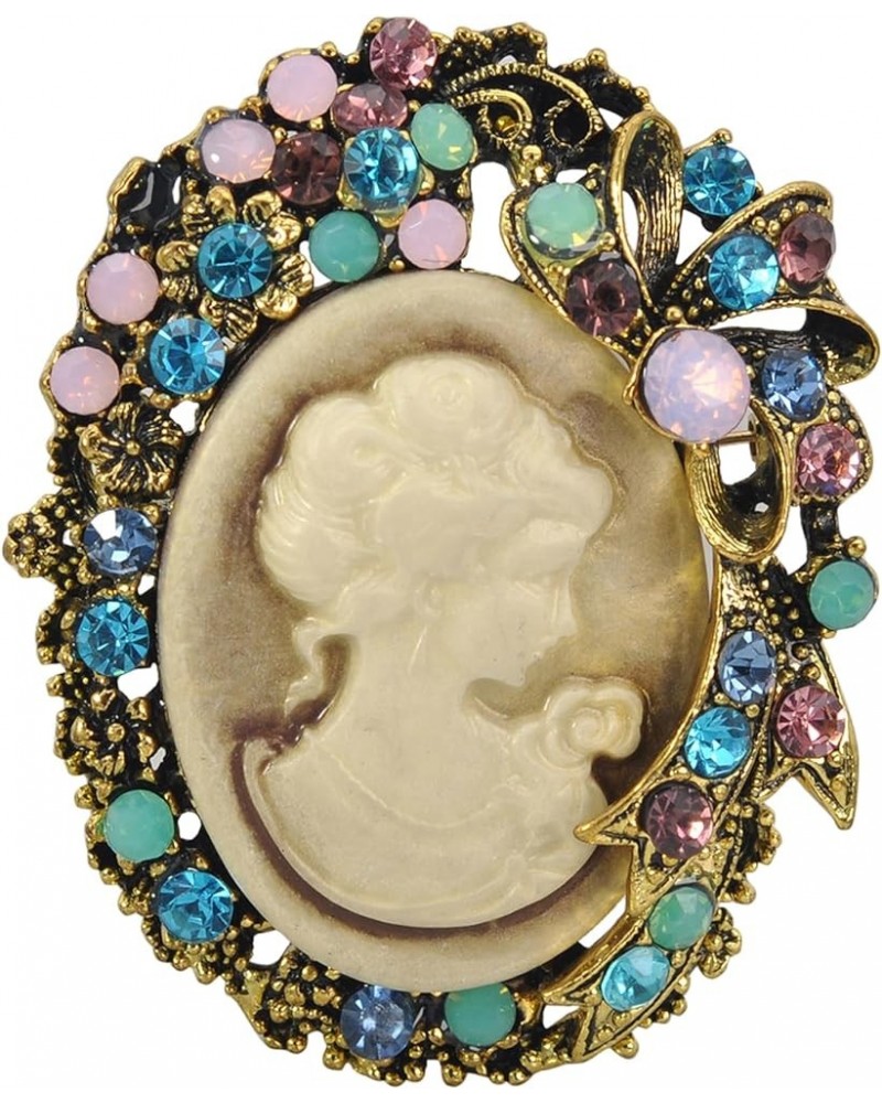 Vintage Style Cameo Victorian Lady Maiden Crystal Rhinestone Pin Brooch Gold 5 $9.80 Brooches & Pins