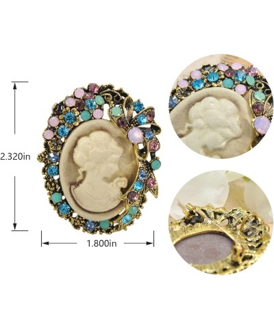 Vintage Style Cameo Victorian Lady Maiden Crystal Rhinestone Pin Brooch Gold 5 $9.80 Brooches & Pins