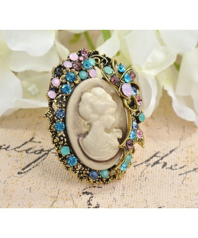 Vintage Style Cameo Victorian Lady Maiden Crystal Rhinestone Pin Brooch Gold 5 $9.80 Brooches & Pins